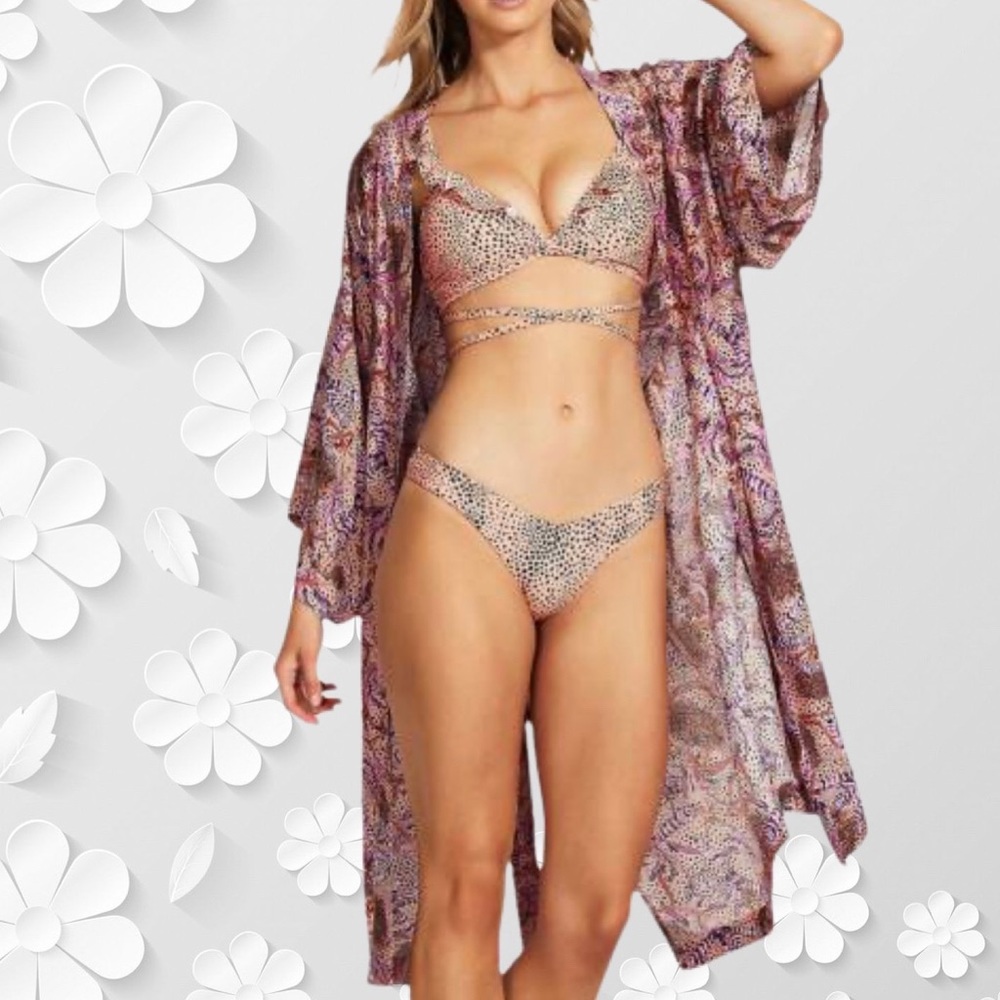 Seafolly Pink Purple Paisley Swim Coverup Robe